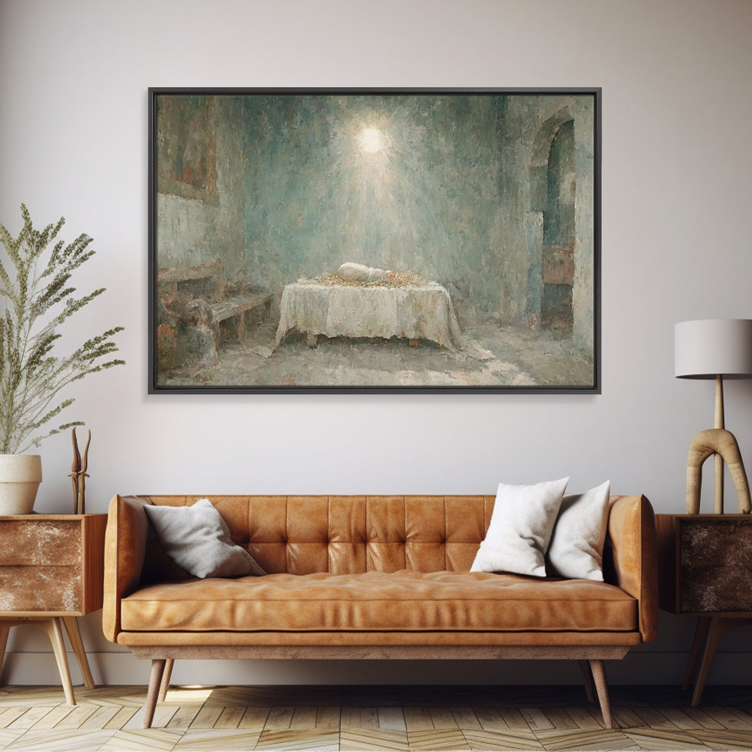 Silent Birth Dawn – Framed Canvas Print – Christmas Wall Art – Christian Art – Christian Christmas – Jesus Christmas Art – Christmas Canvas