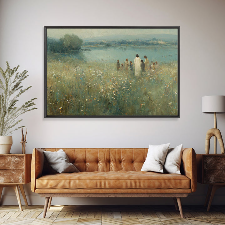Graceful Pasture, Framed Canvas Print, Jesus Painting, Christian Wall Art, Christmas Art Prints, Christian Art Canvas