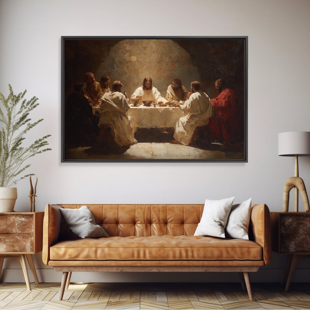 Shepherd’s Meadow Walk – Framed Canvas Print – Christian Art Canvas – Christian Wall Art – Jesus Painting – Christian Gift – Pastoral Scene
