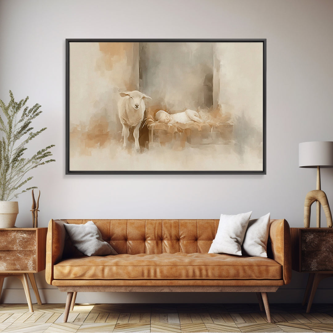 Silent Manger Light | Framed Canvas Print | Christian Art Canvas | Christmas Wall Art | Jesus Painting | Christian Christmas Art | Christia