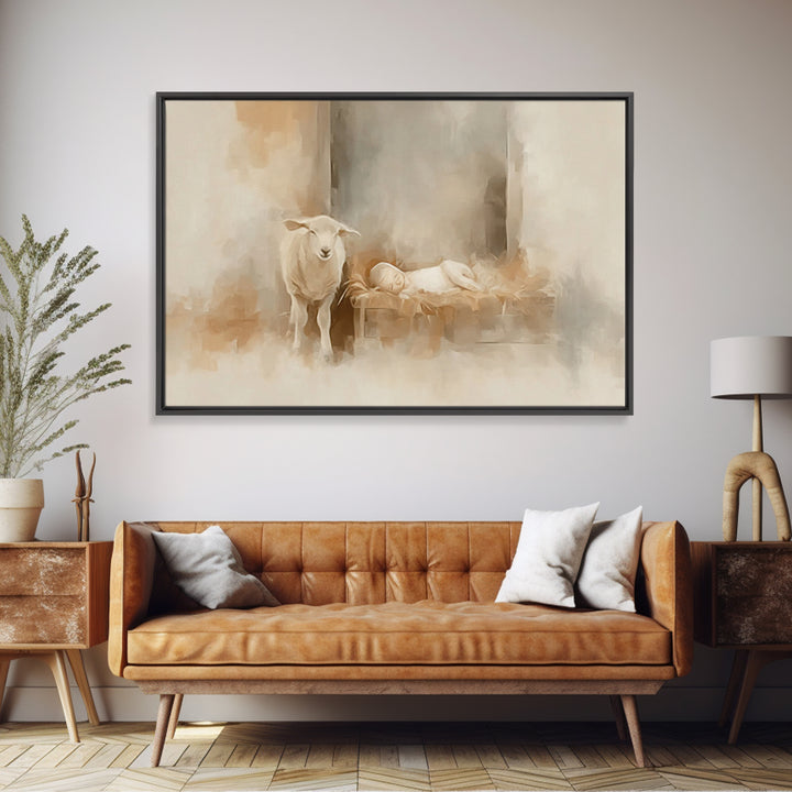 Silent Manger Light | Framed Canvas Print | Christian Art Canvas | Christmas Wall Art | Jesus Painting | Christian Christmas Art | Christia