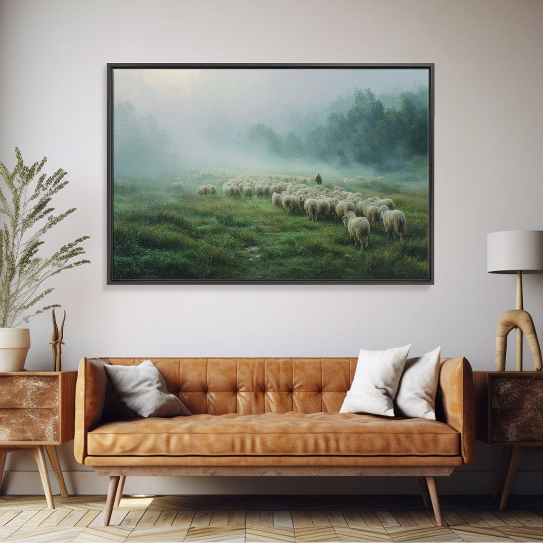 Gentle Pasture Light – Framed Canvas Print – Christian Art Canvas – Christian Decor – Jesus Painting – Christmas Wall Art – Modern Christia