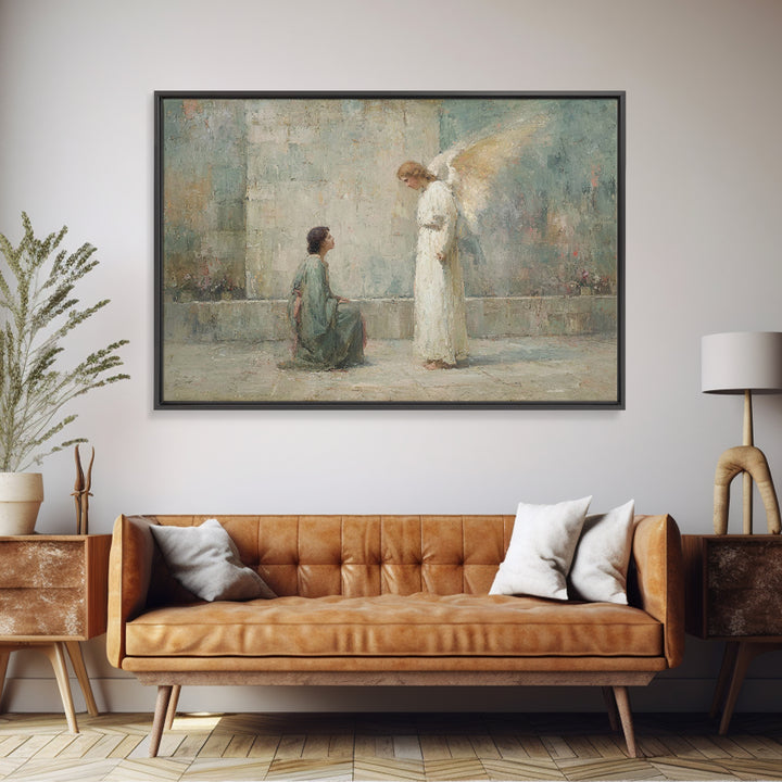 Heavenly Greeting – Framed Canvas Print – Christian Wall Art – Christian Art Canvas – Vintage Christian Art – Christian Painting – Christma