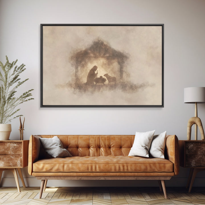Cross In The Mist – Framed Canvas Print – Christian Art Work – Christian Wall Art – Minimalist Christian Art – Christian Art Canvas – Subtl
