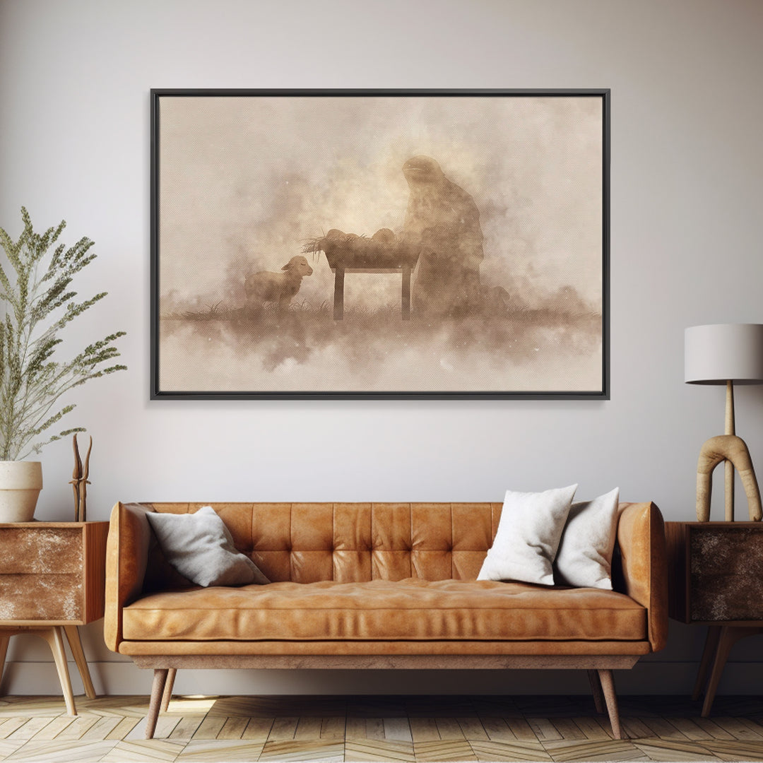 Humble Dawn Peace – Framed Canvas Print – Christmas Wall Art – Christian Christmas Art – Jesus Painting – Christian Art Canvas – Christmas