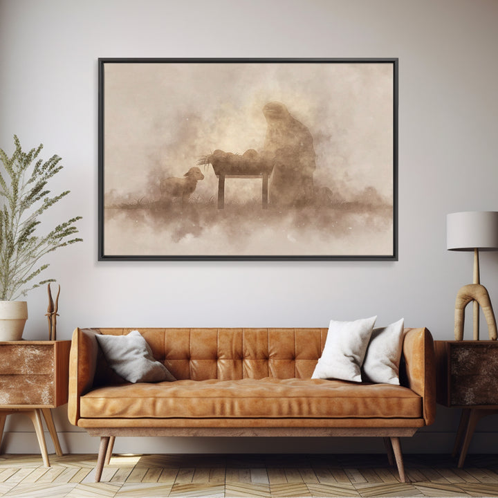 Humble Dawn Peace – Framed Canvas Print – Christmas Wall Art – Christian Christmas Art – Jesus Painting – Christian Art Canvas – Christmas