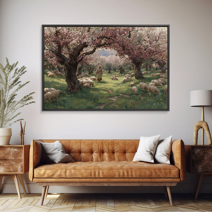 Shepherd’s Garden – Framed Canvas Print – Jesus Painting – Christian Wall Art – Christian Art Canvas – Pastoral Scenery – Christian Christm