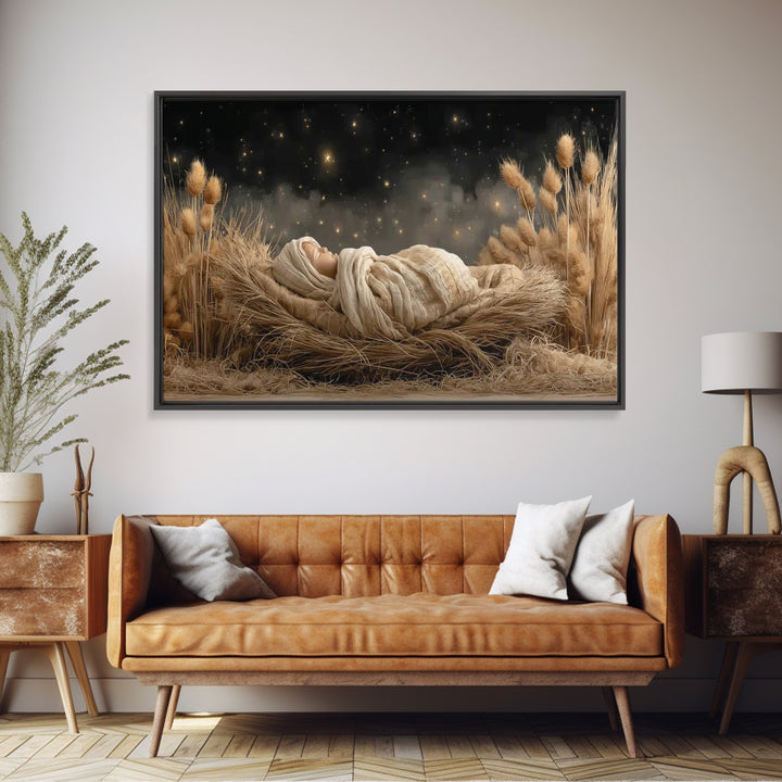 Humble Stable, Framed Canvas Print, Christian Wall Art, Christmas Art, Christian Art Canvas, Framed Christmas Art, Christian Christmas Deco