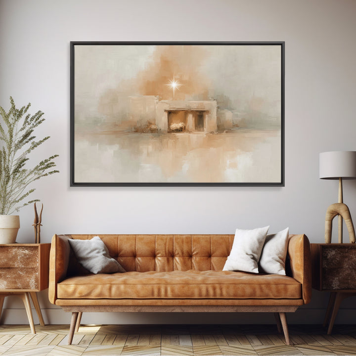 Golden Chapel Stillness – Framed Canvas Print – Christian Christmas Decor – Christmas Art Work – Christian Art Print – Christmas Wall Art