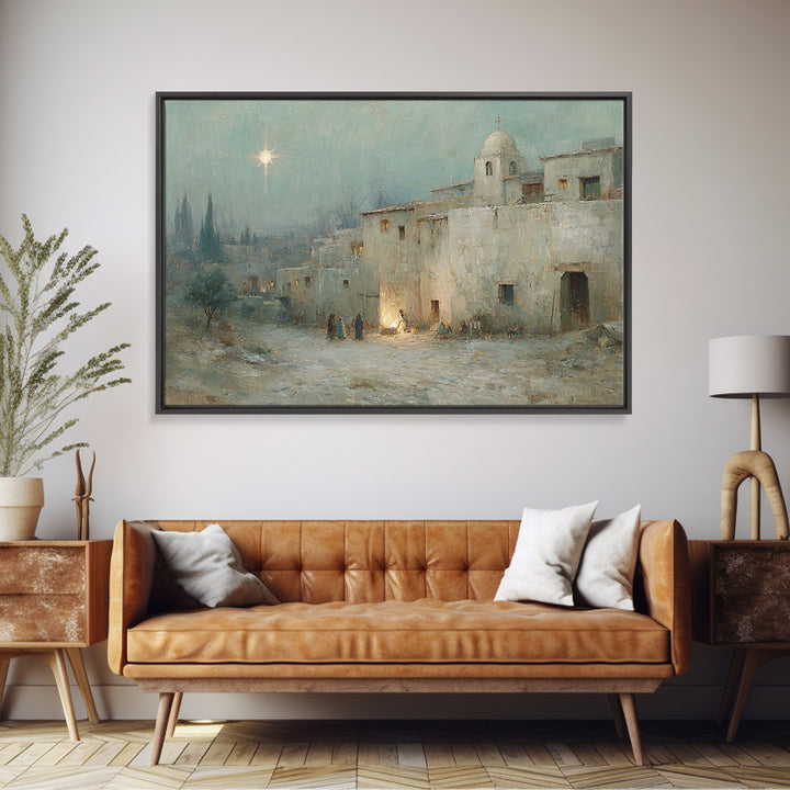Frosted Chapel Glow | Framed Canvas Print | Christian Art Work | Christian Christmas Art | Christmas Canvas Wall Art | Christian Decoration