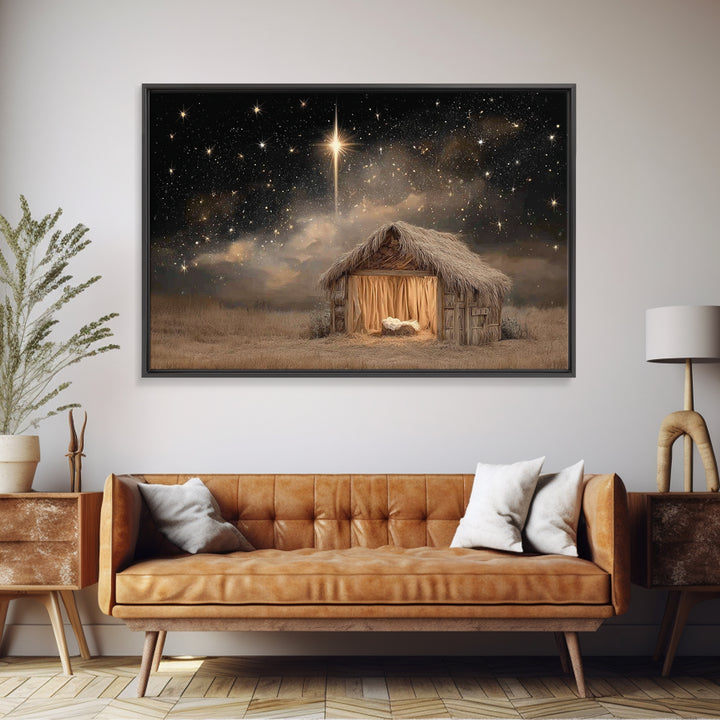 Mountain Chapel Night, Framed Canvas Print, Christian Art Canvas, Christian Wall Art, Christmas Art Framed, Modern Christian Art