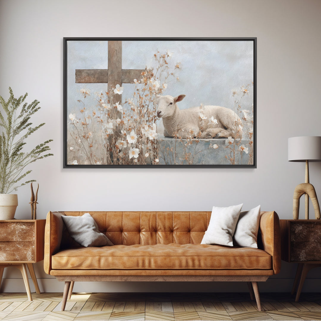 Graceful Blooming Lamb | Framed Canvas Print | Christian Art Canvas | Christian Wall Art | Christian Painting | Subtle Christian Art | Chri