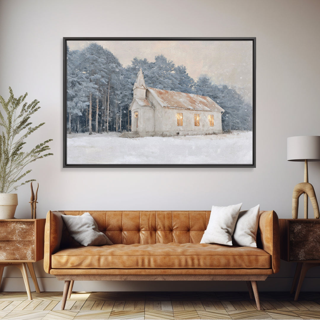 Silent Church Light | Framed Canvas Print | Christian Wall Art | Christmas Art Work | Christian Christmas Art | Subtle Christian Art | Chri