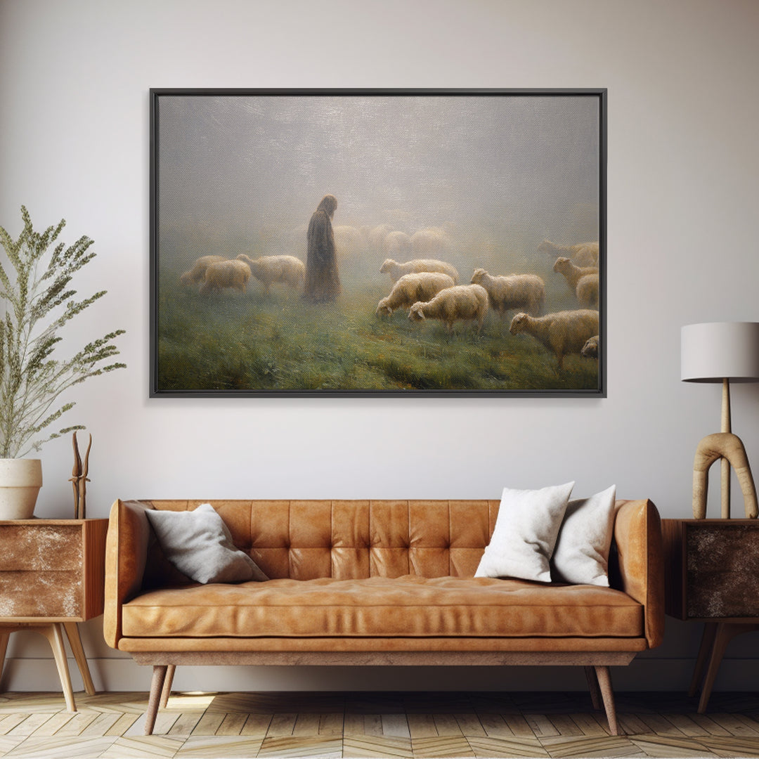 Guiding Shepherd Light, Framed Canvas Print, Christian Wall Art, Jesus Art Print, Large Jesus Painting, Christian Art Work, Subtle Christia