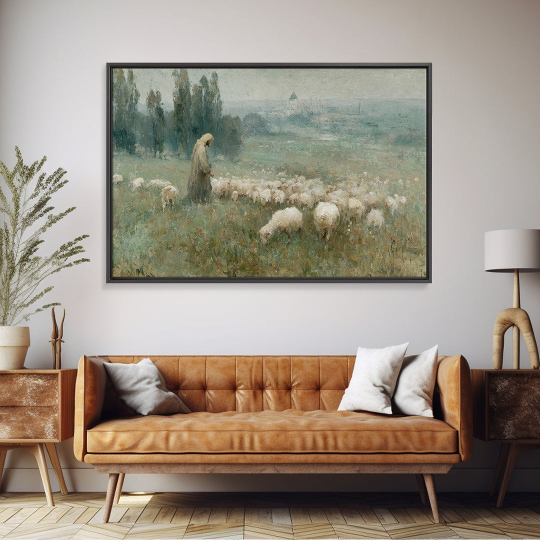 Shepherds Of Grace – Framed Canvas Print – Christian Wall Art – Jesus Painting – Christian Christmas Art – Pastoral Scenery – Christian Art