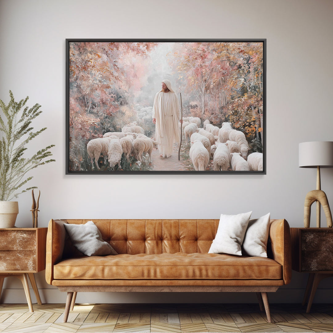 The Gentle Shepherd | Framed Canvas Print | Christian Art Canvas | Christmas Wall Art | Christian Gift Ideas | Jesus Painting | Vintage Chr