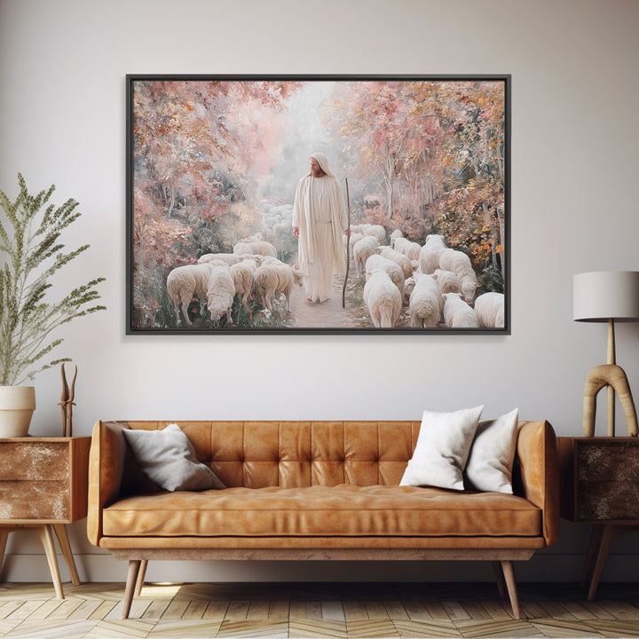 The Gentle Shepherd | Framed Canvas Print | Christian Art Canvas | Christmas Wall Art | Christian Gift Ideas | Jesus Painting | Vintage Chr
