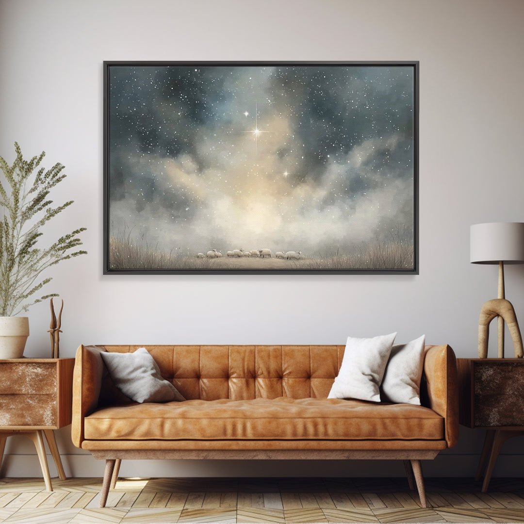 Starry Night Peace – Framed Canvas Print – Christmas Wall Art – Christian Christmas Art – Christian Art Canvas – Christian Decorations – Mo