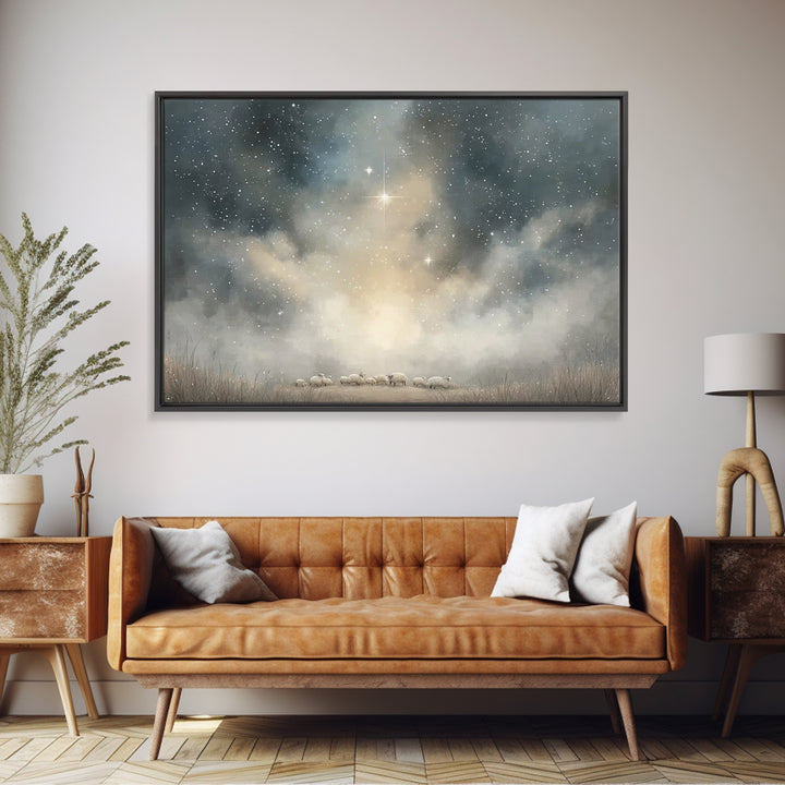 Starry Night Peace – Framed Canvas Print – Christmas Wall Art – Christian Christmas Art – Christian Art Canvas – Christian Decorations – Mo