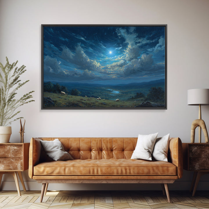 Shepherds Under Heaven – Framed Canvas Print – Christian Art Canvas – Christmas Art Prints – Christian Wall Art – Christian Christmas Art –