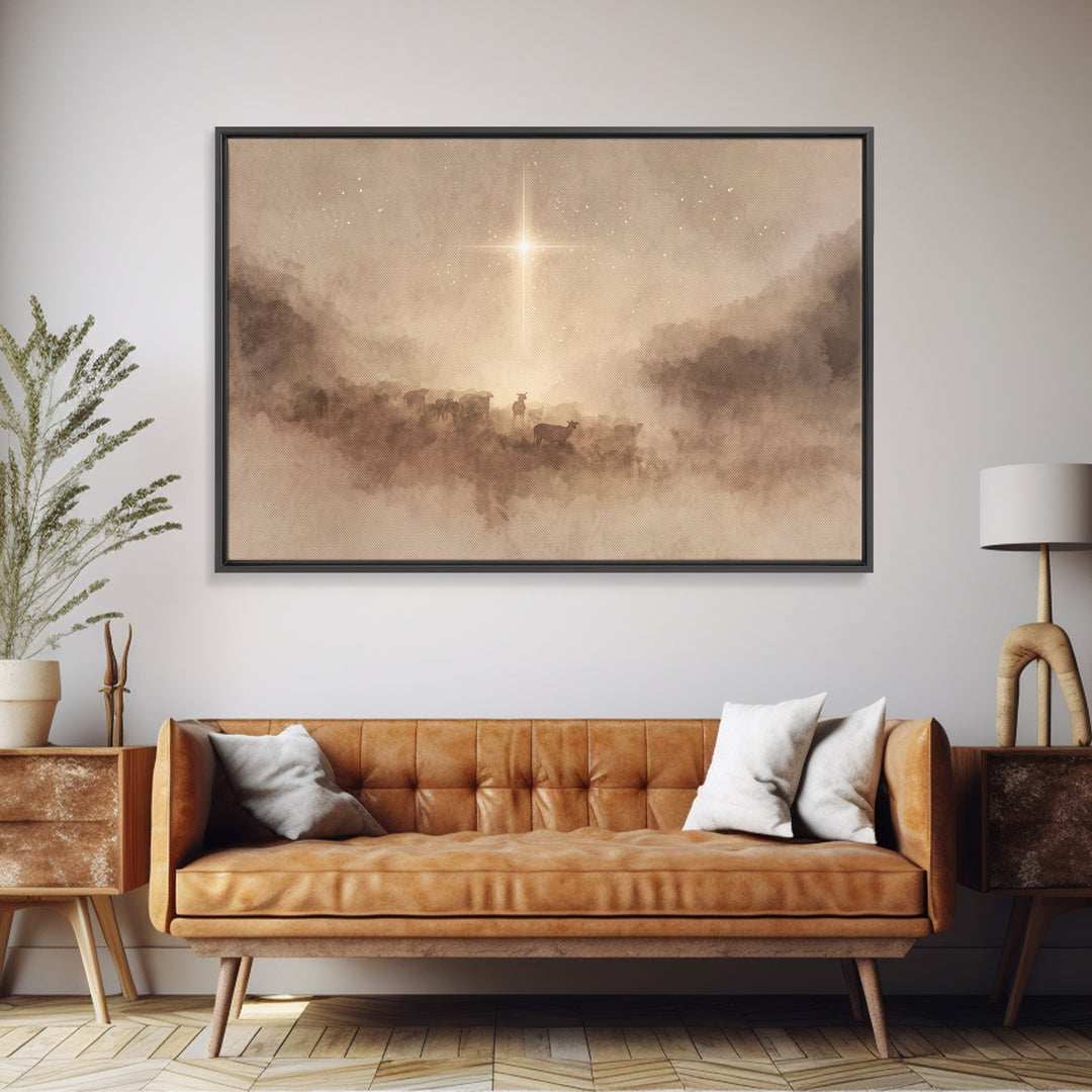 Star Of Mercy – Framed Canvas Print – Christian Christmas Art – Christian Wall Art – Christmas Art Prints – Christian Art Canvas – Moody Ch