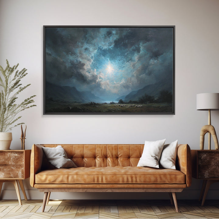 Heaven’s Valley Light | Framed Canvas Print | Christian Wall Art | Christian Art Canvas | Christmas Wall Art | Blue Christian Art | Christi