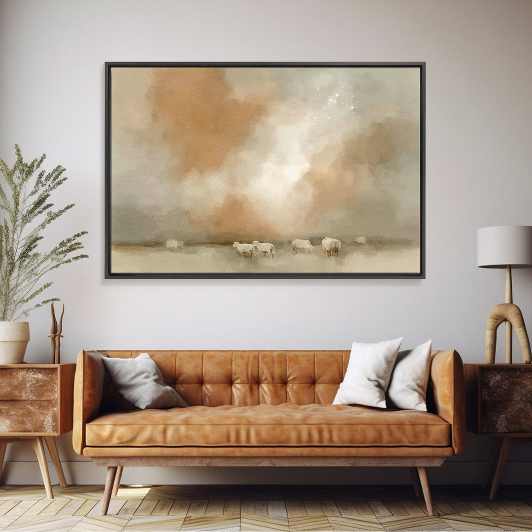 Shepherds In Stillness – Framed Canvas Print – Christian Art Canvas – Subtle Christian Art – Christmas Wall Art – Christian Christmas Art –