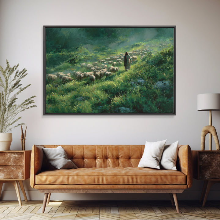 Shepherd’s Green Path – Framed Canvas Print – Christian Art Canvas – Jesus Painting – Christian Wall Art – Christian Art Prints – Christian
