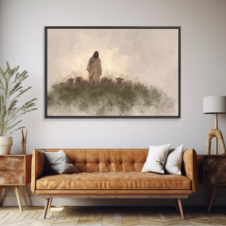 Watchful Shepherd Calm – Framed Canvas Print – Christian Wall Art – Jesus Painting – Christian Art Canvas – Subtle Christian Art – Christia