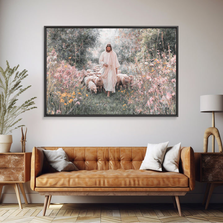 Quiet Field Shepherd | Framed Canvas Print | Christian Art Canvas | Jesus Painting | Christian Art Print | Christian Wall Art | Minimalist