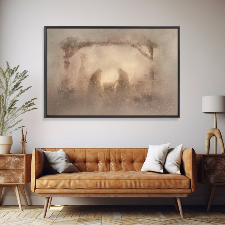 Silent Manger Wonder, Framed Canvas Print, Christian Art Canvas, Christian Christmas Art, Modern Christian Art, Jesus Painting, Christian W