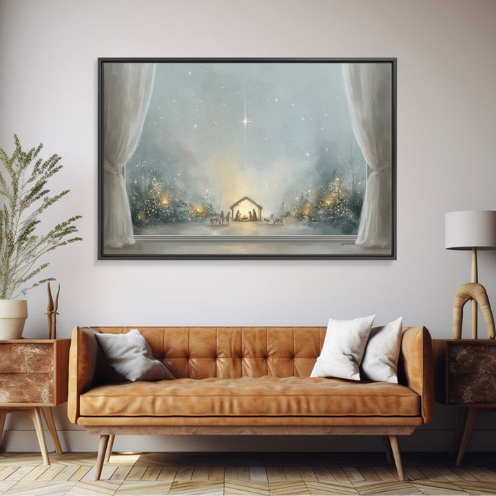 Blessed Nativity Glow – Framed Canvas Print – Christian Art Canvas – Christmas Art – Christian Wall Art – Jesus Painting – Christian Christ