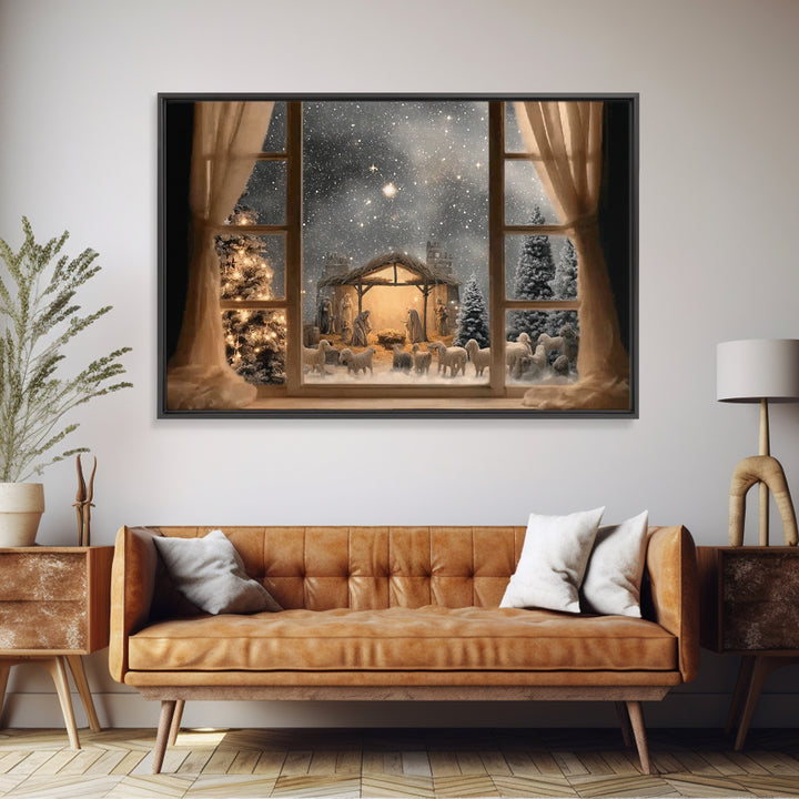 Holy Stable Serenity | Framed Canvas Print | Christian Christmas Art | Christian Art Canvas | Jesus Painting | Christmas Wall Art | Christi