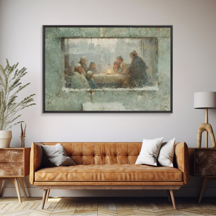 Sacred Night Window, Framed Canvas Print, Christian Art Canvas, Christian Christmas Art, Jesus Painting, Christmas Wall Art, Christian Art