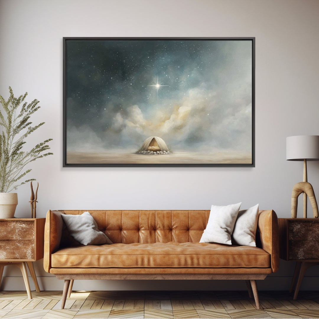 Warm Christmas Gathering – Framed Canvas Print – Christian Wall Art – Christian Art Canvas – Christmas Art – Christian Christmas Art – Jesu