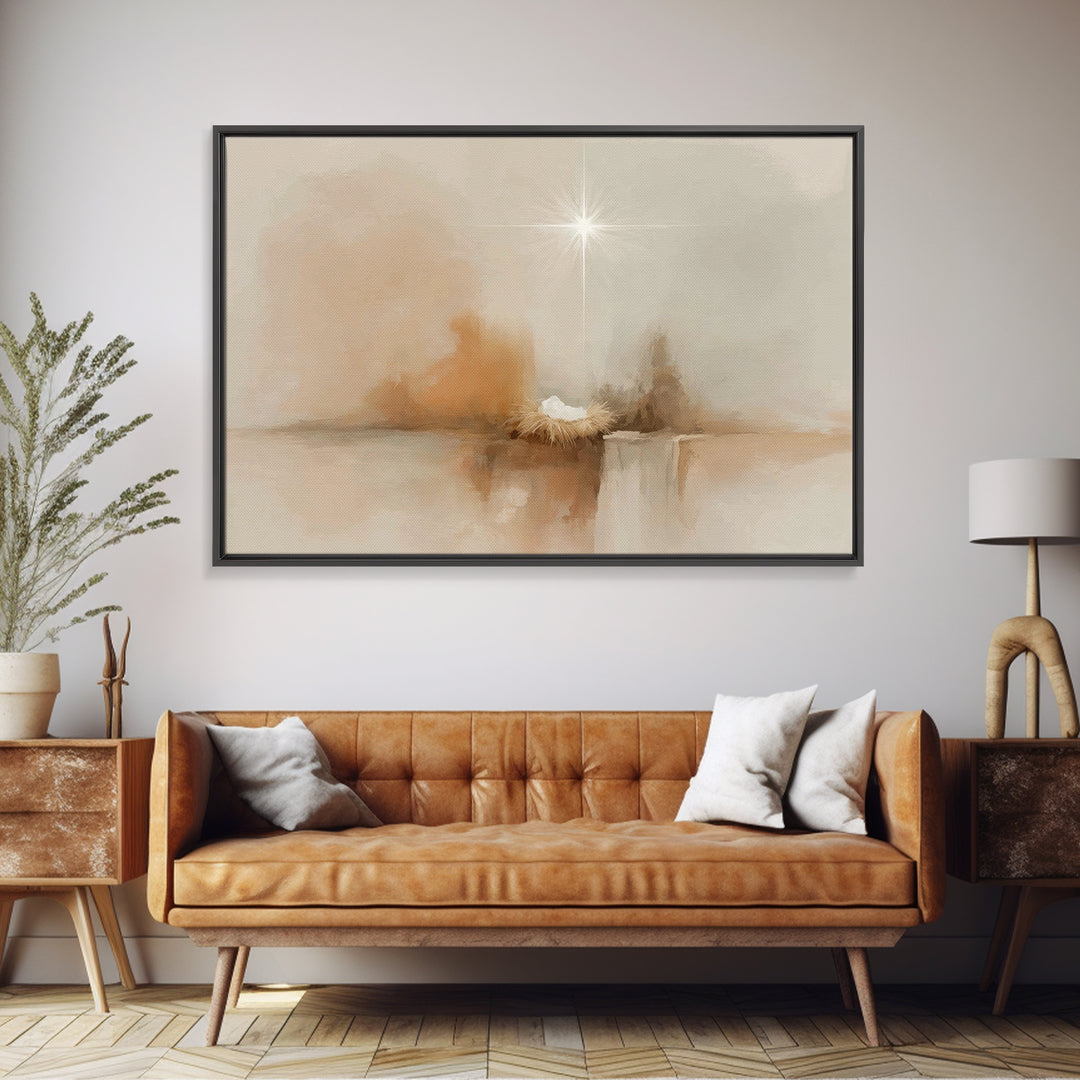 Heavenly Cradle Light – Framed Canvas Print – Christian Art Canvas – Jesus Painting – Christian Christmas Art – Christmas Wall Art – Christ