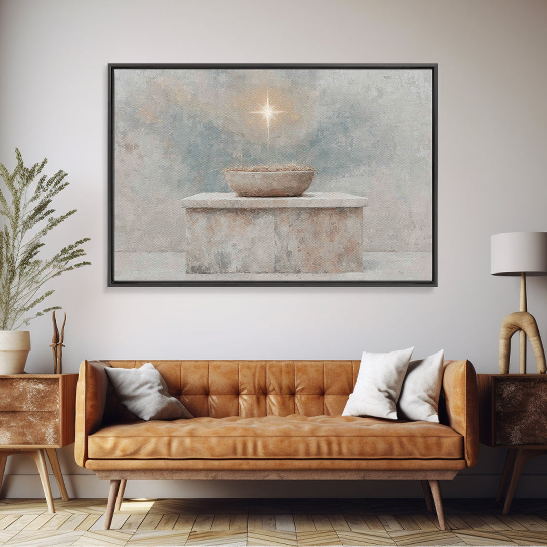 Pure Manger Stillness, Framed Canvas Print, Christian Art Canvas, Christian Wall Art, Minimalist Christian Art, Christian Christmas Art, Je