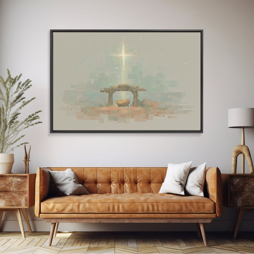 Starry Stable Hope – Framed Canvas Print – Christmas Canvas Wall Art – Christian Decorations – Christian Art Work – Christian Christmas Dec
