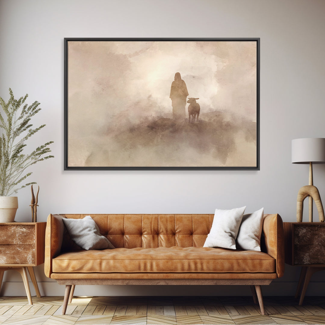 Desert Shepherd Calm – Framed Canvas Print – Jesus Painting – Subtle Christian Art – Christian Decor For Home – Christian Art Prints