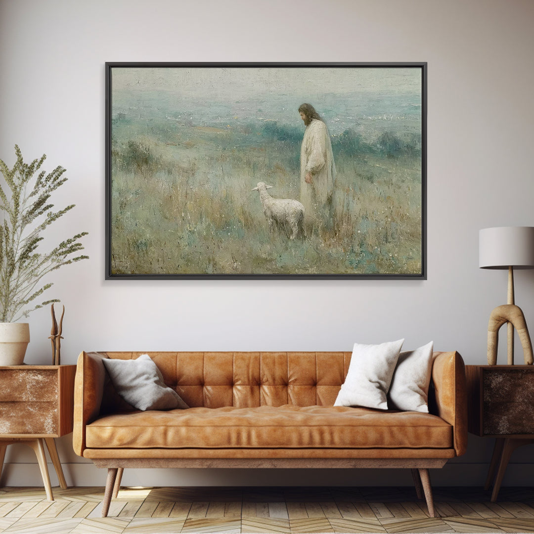 Twilight Shepherd Peace – Framed Canvas Print – Christian Decorations – Large Christian Painting – Subtle Christian Paintings – Christian A