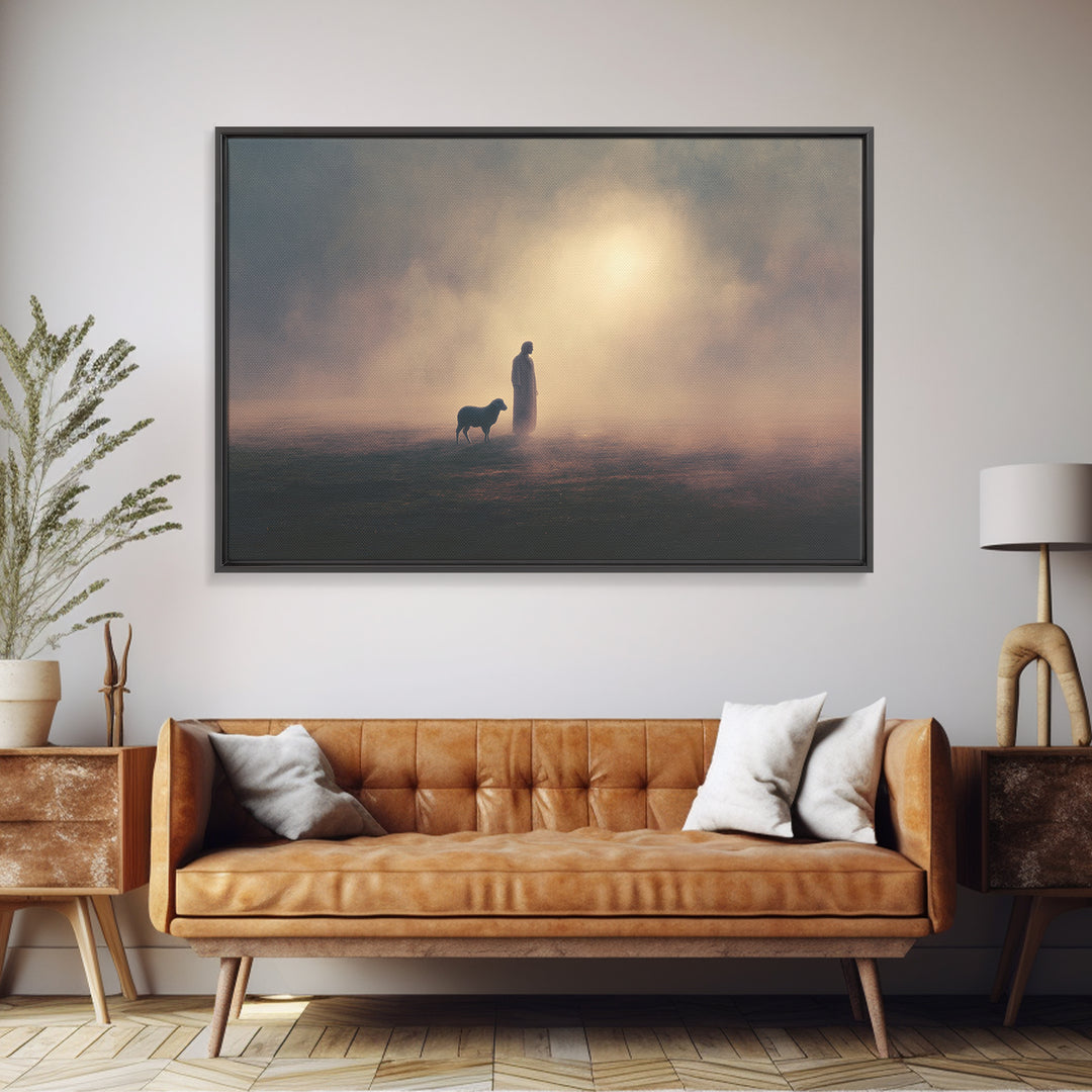 Quiet Path Devotion – Framed Canvas Print – Jesus Wall Art – Modern Christian Art – Christian Art Gift – Pastoral Scenery