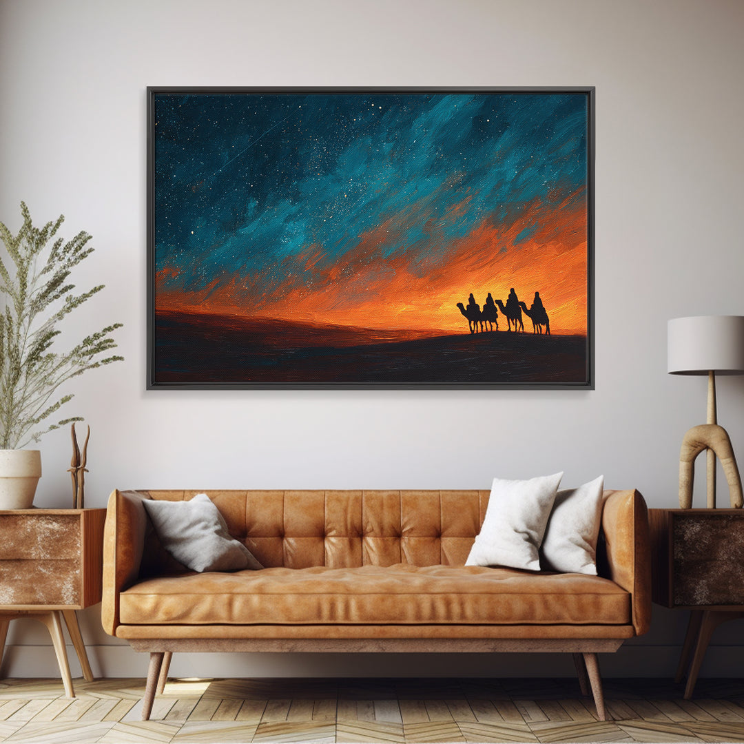 Desert Pilgrims – Framed Canvas Print – Christian Christmas Art – Christian Art Canvas – Christian Art – Christmas Wall Art – Moody Christm