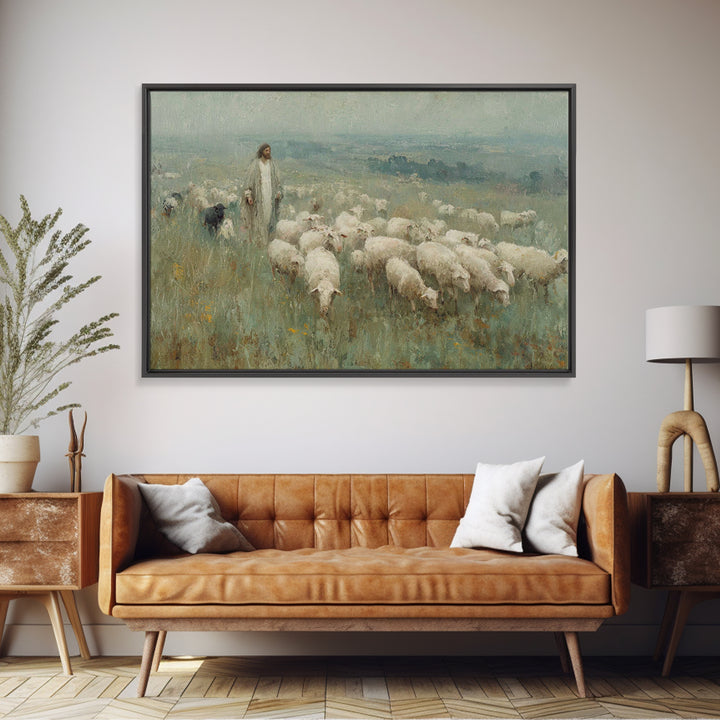 Pasture Of Mercy – Framed Canvas Print – Jesus Painting – Christian Wall Art – Christian Art Canvas – Vintage Christian Art – Christian Gif