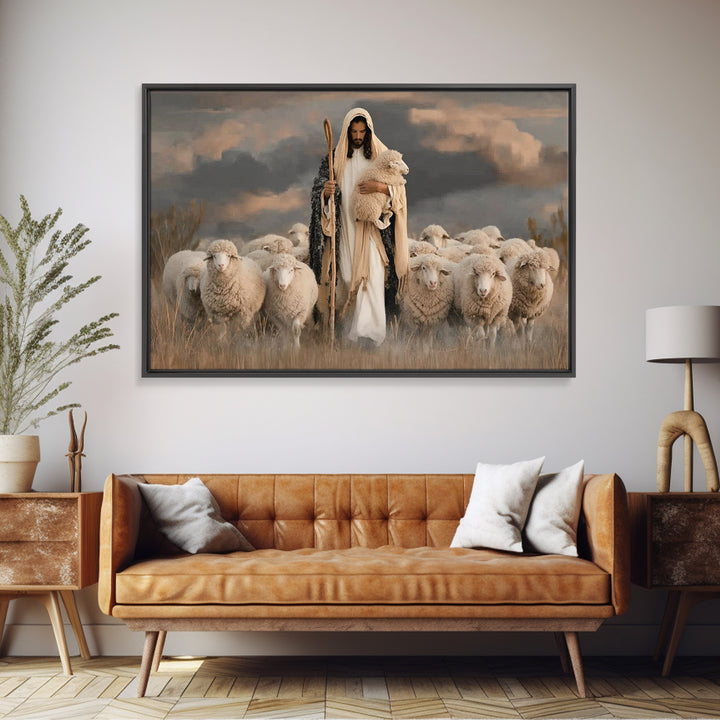 Gentle Shepherd Grace – Framed Canvas Print – Jesus Painting Canvas – Christian Art Canvas – Christian Wall Art – Modern Christian Art – Ch