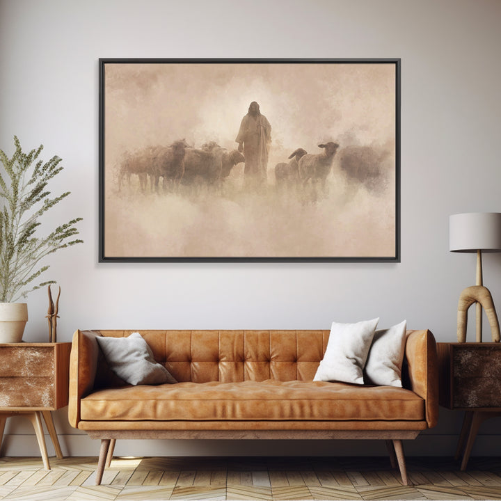 Shepherd In The Haze – Framed Canvas Print – Christian Paintings – Jesus Wall Art – Christian Art Canvas – Christian Decoration – Subtle Ch