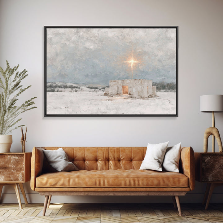 Holy Winter Light | Framed Canvas Print | Christian Christmas Art | Christian Wall Art | Jesus Painting | Christmas Canvas Wall Art | Chris