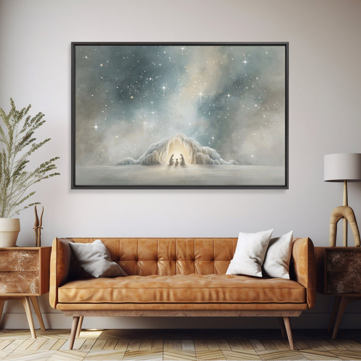 Blessed Nativity – Framed Canvas Print – Christian Christmas Art – Christian Wall Art – Jesus Painting – Christmas Art Work – Christian Dec