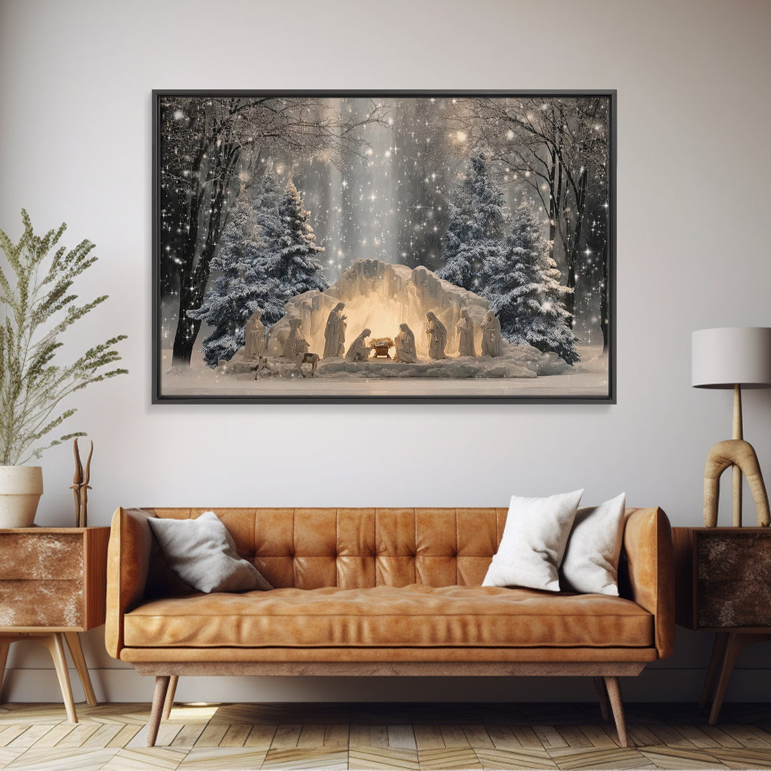 Heaven’s Glow, Framed Canvas Print, Christmas Wall Art, Christian Art Canvas, Christian Christmas Art, Jesus Painting, Christian Gift