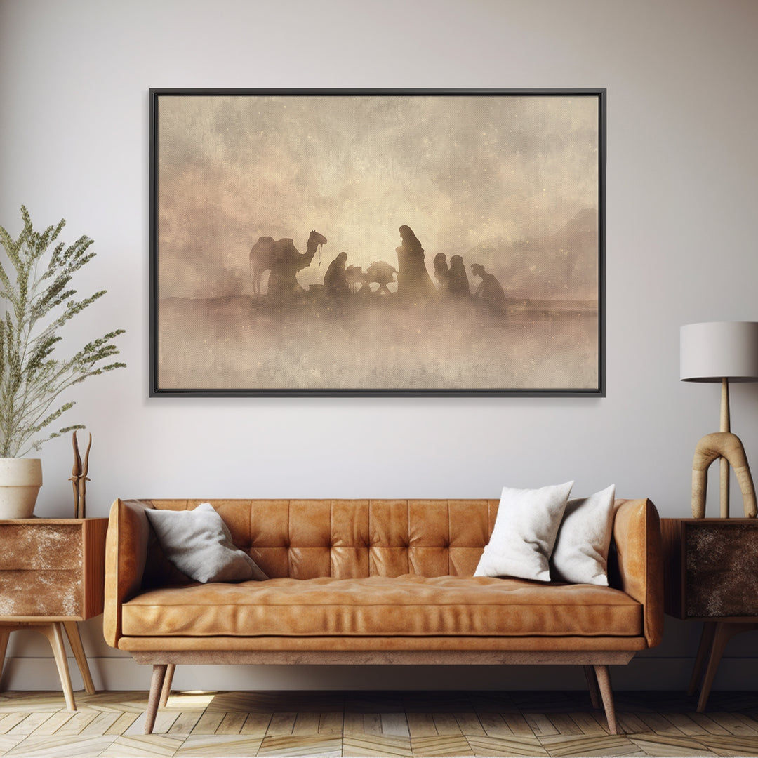 Desert Nativity – Framed Canvas Print – Christian Art Canvas – Christian Christmas Art – Christmas Wall Art – Jesus Painting – Christian De