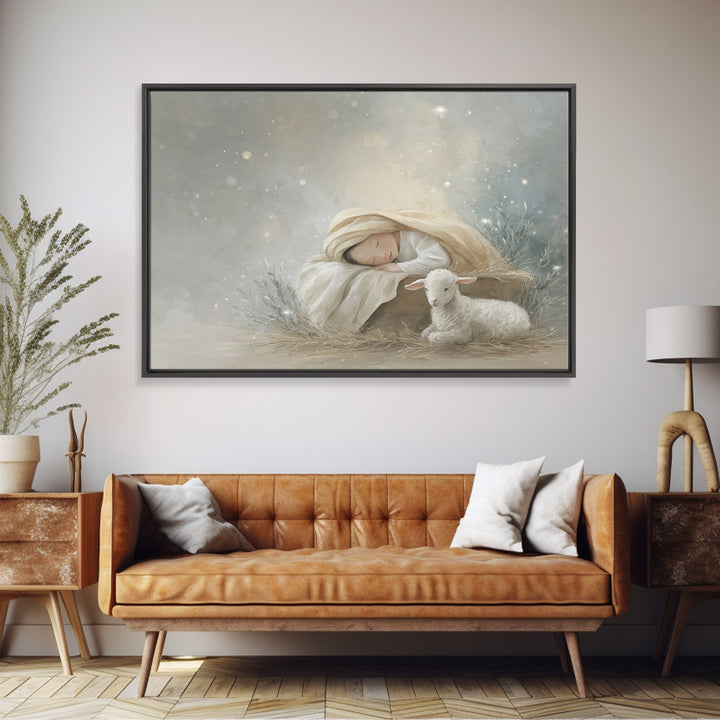 Heavenly Manger – Framed Canvas Print – Christian Wall Art – Christian Art Canvas – Jesus Painting – Christmas Wall Art – Christian Art